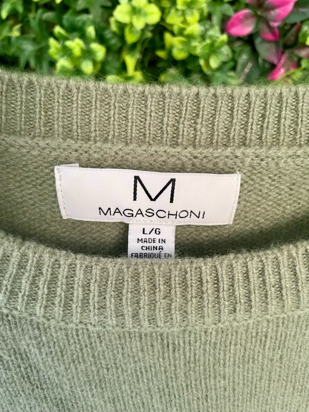 Magaschoni 100% Cashmere Colorblock Sweater | Sage Green Blush & Dove Large - Picture 5 of 8